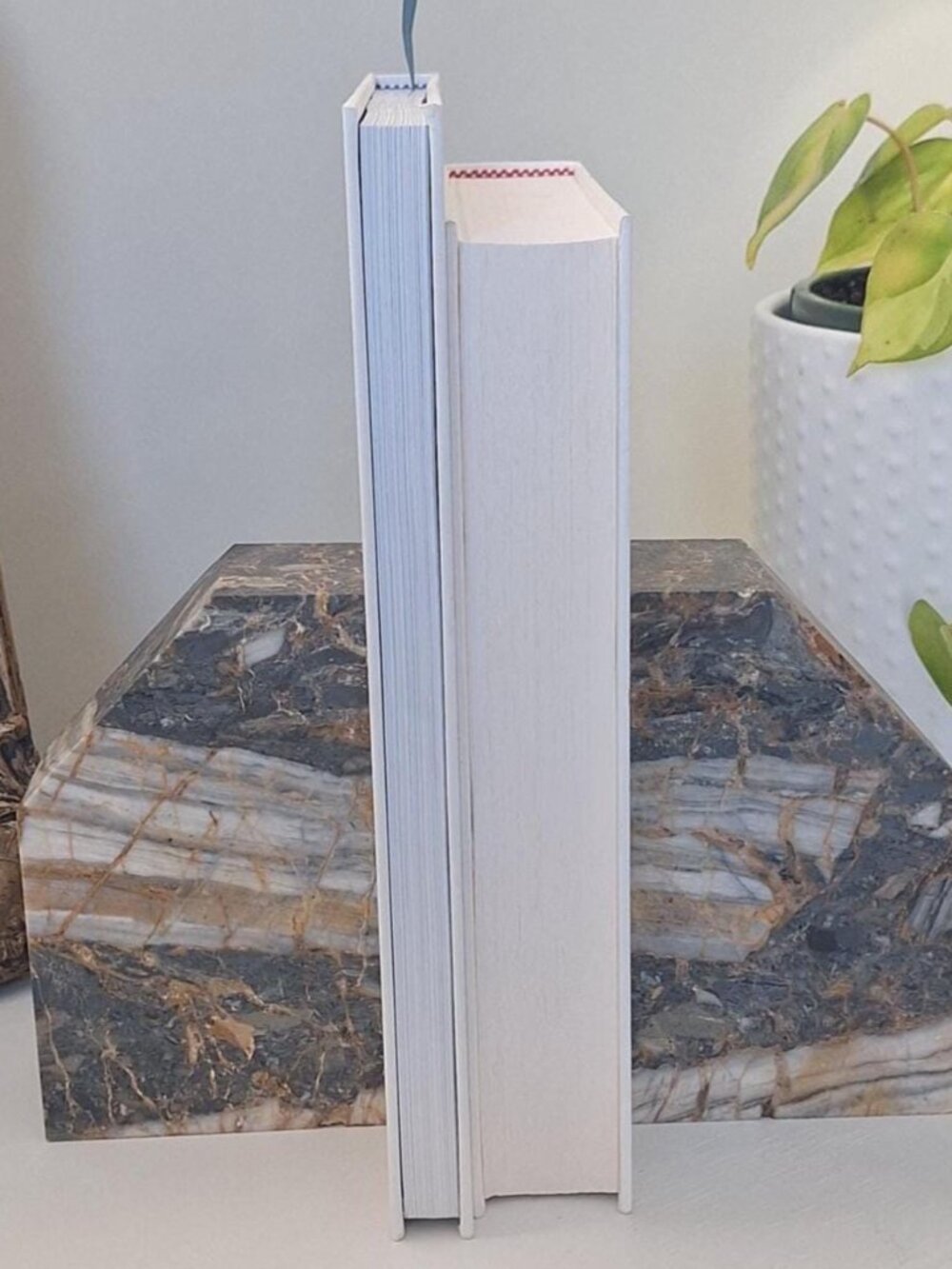 Pair stone marble bookends gemstone book ends large & heavy stone vintage set 2